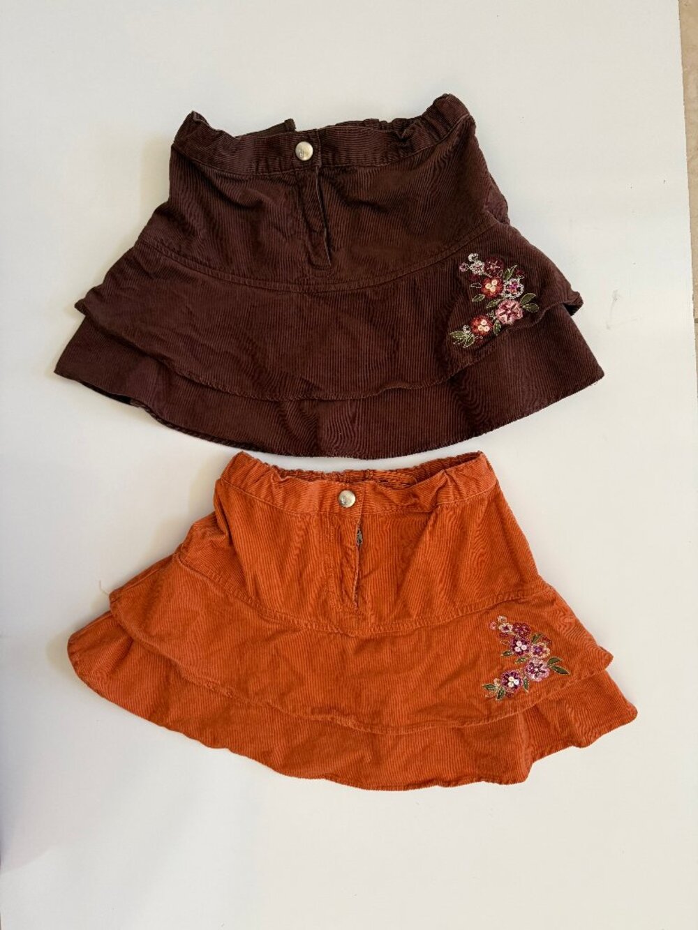 VINTAGE GYMBOREE Girls 4T Corduroy Skirt Set Brown Orange Floral Embroidery